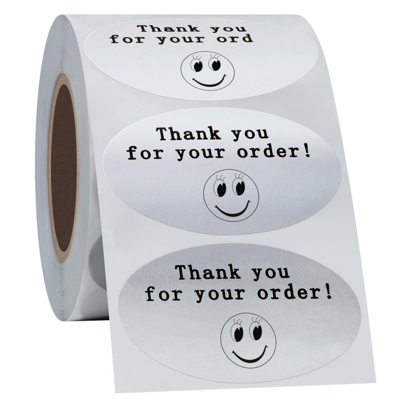 Hybsk 50mmx30mm Oval Silver Metallic Foil Thank You for Your Order Retail Mailing Stickers 500 Labels Per Roll (Silver) - Image 4